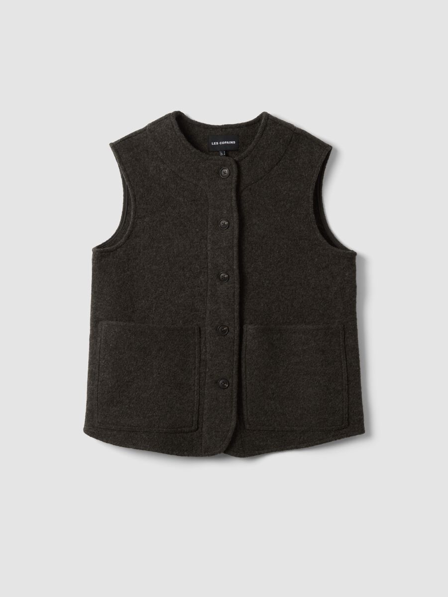 Gilet nero in pura lana con girocollo over fit_4