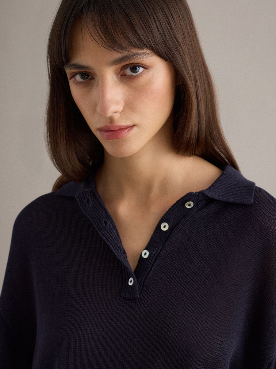 Regular fit blue polo with elbow sleeves_3