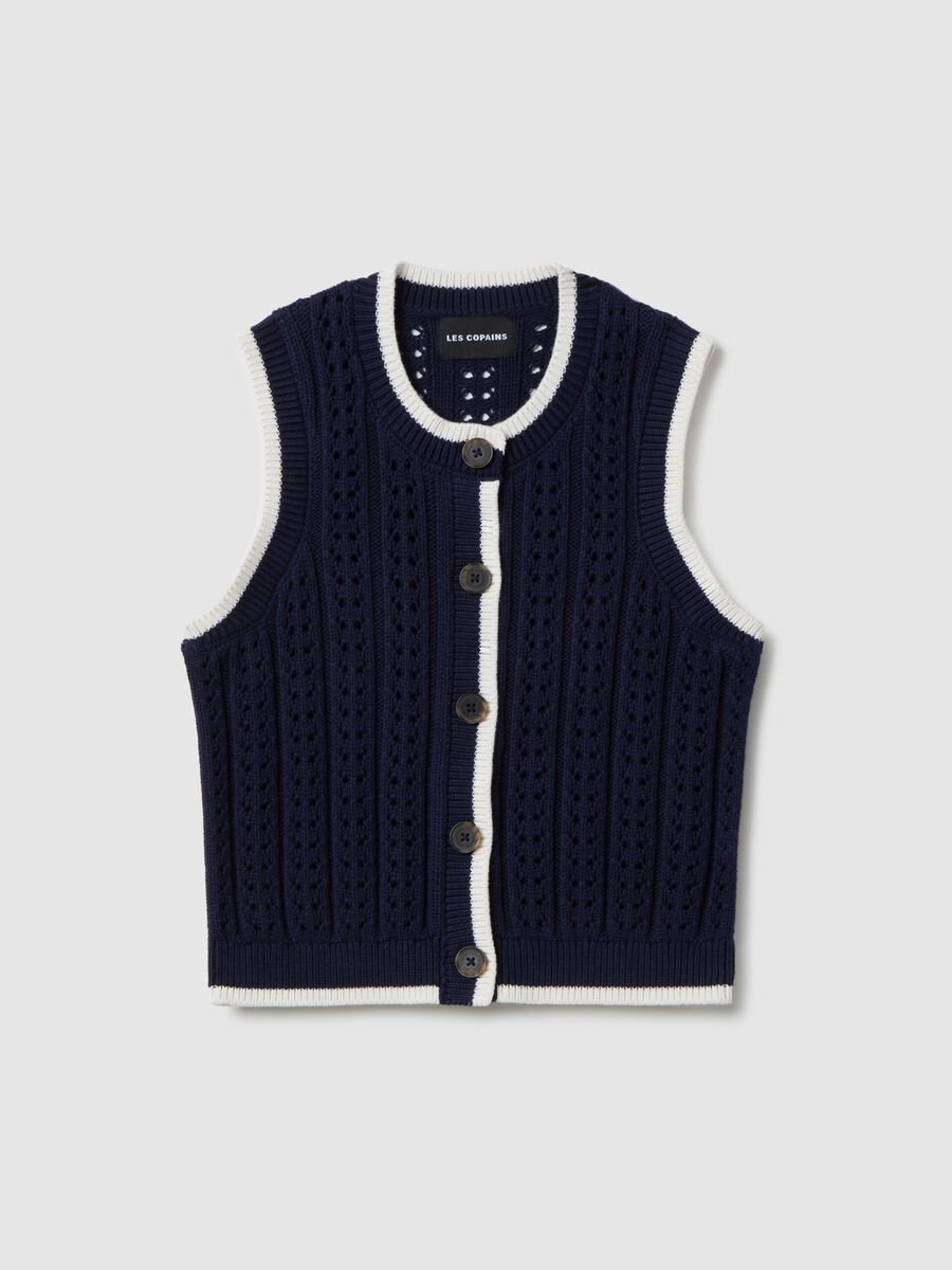 Regular Fit Weste aus reinem Baumwolle mit mehrfarbigem, gewebtem Design_4