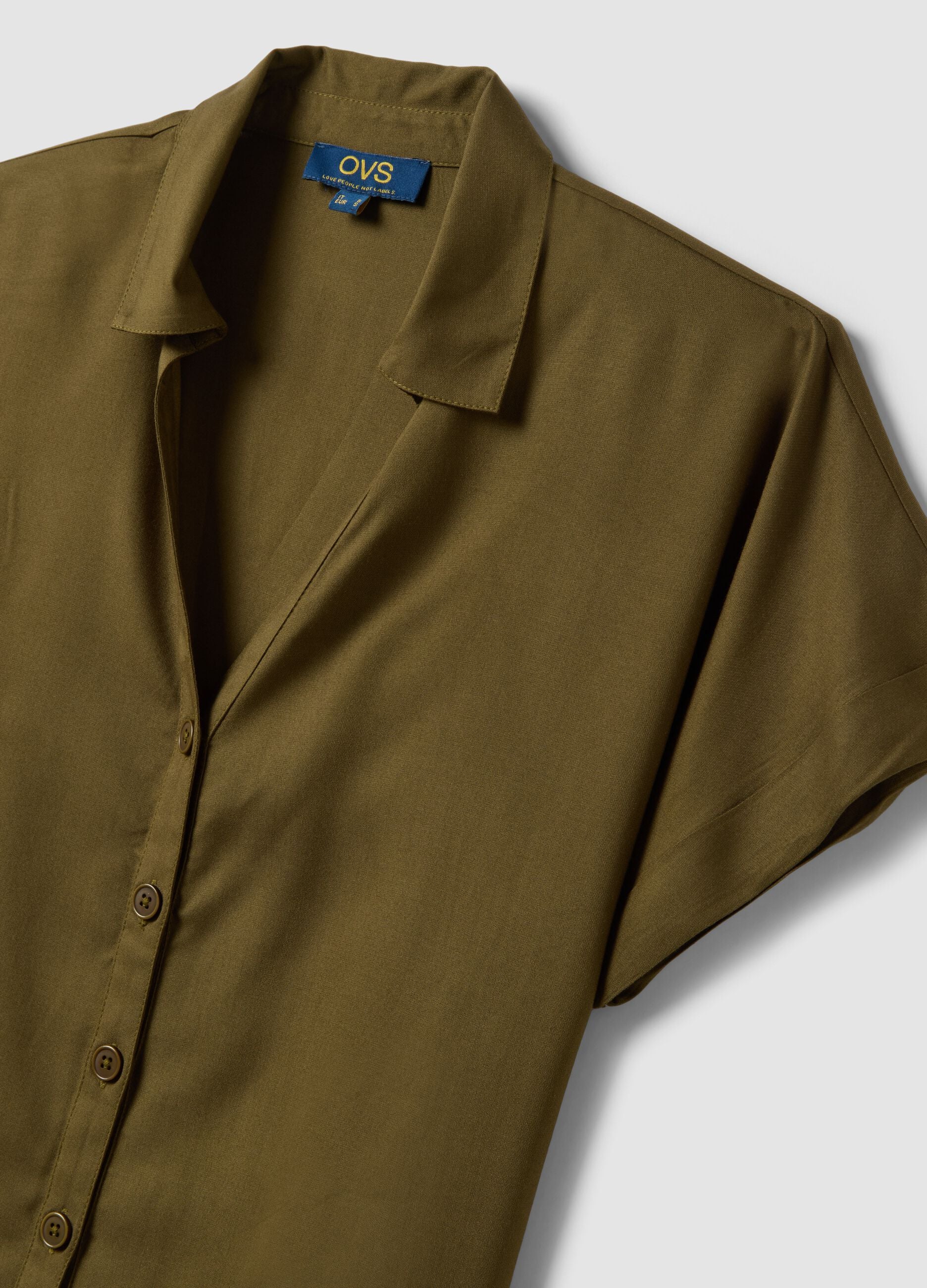 Green short-sleeve pure viscose shirt with oversized fit