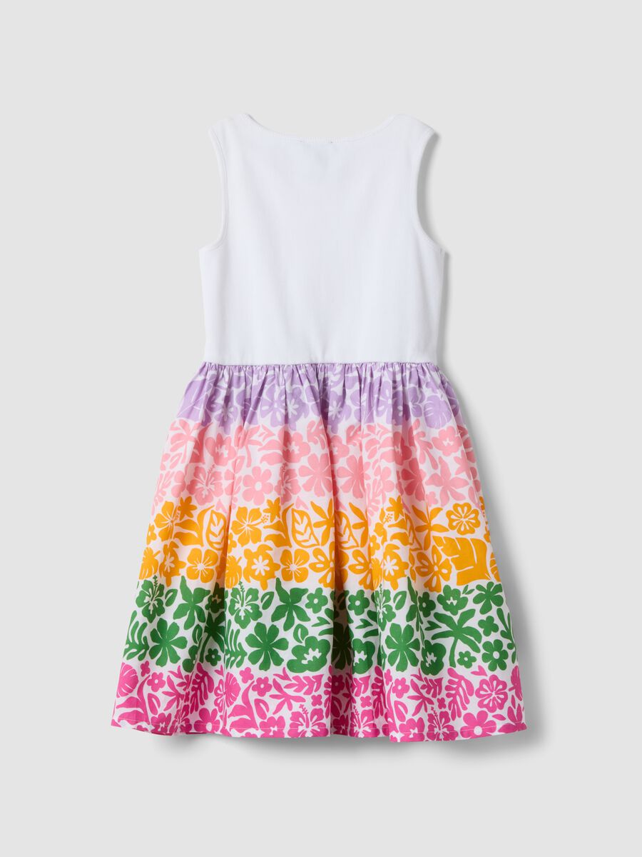 White stretch cotton dress with patterned skirt_1