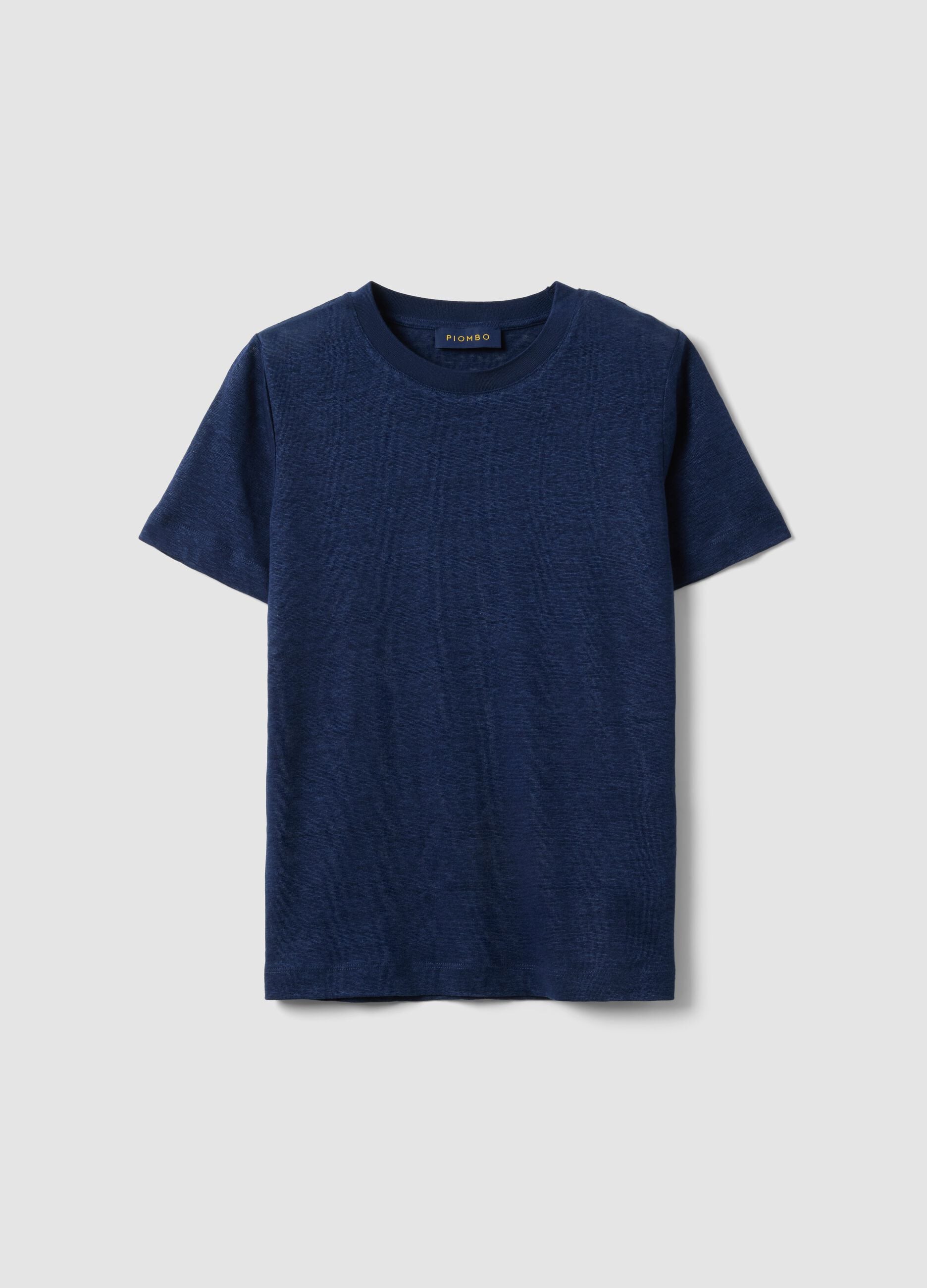 Blaues T-Shirt aus reinem Leinen mit kurzen &Auml;rmeln, Regular Fit