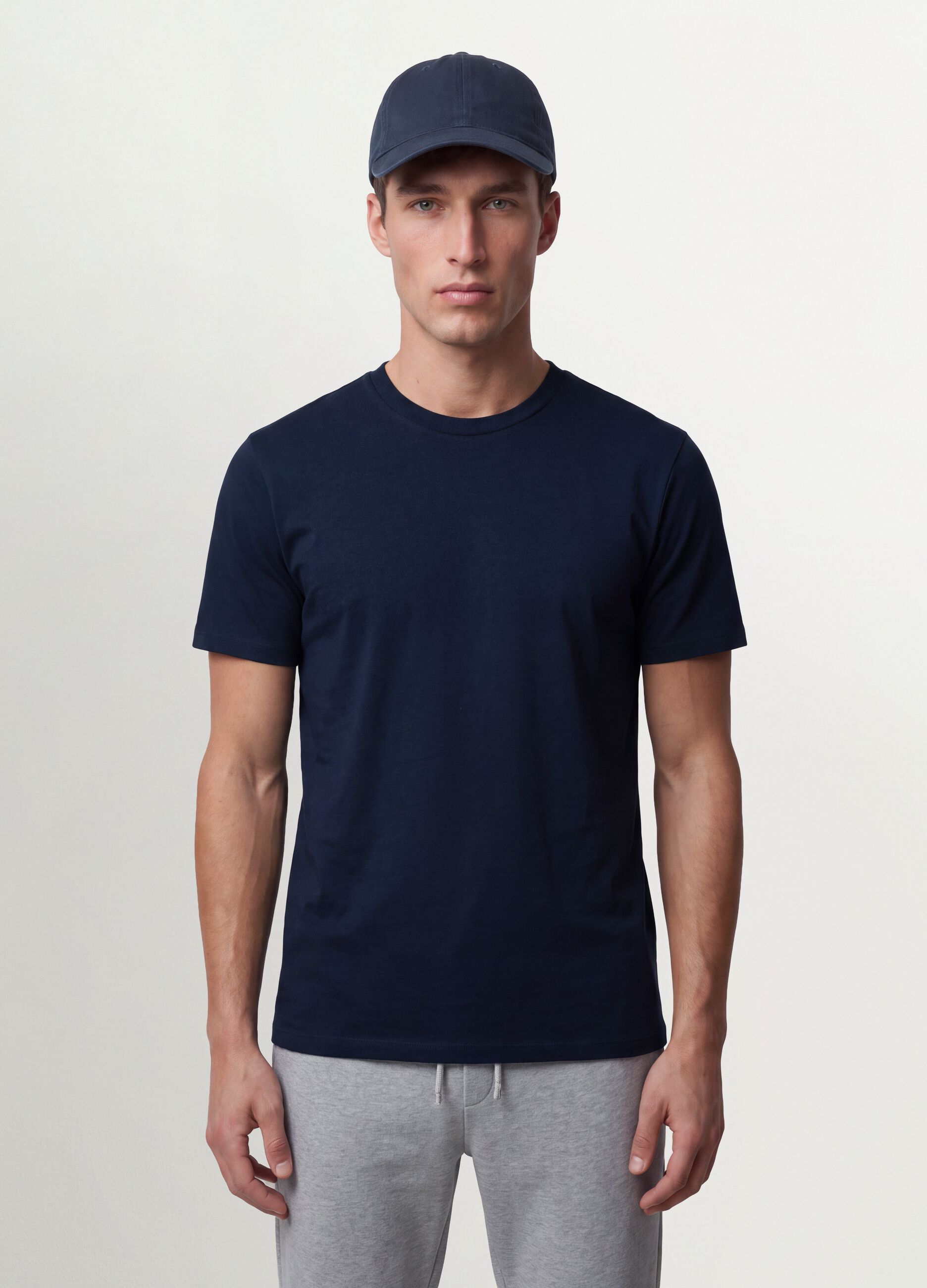 Blue organic cotton slim-fit short-sleeve T-shirt