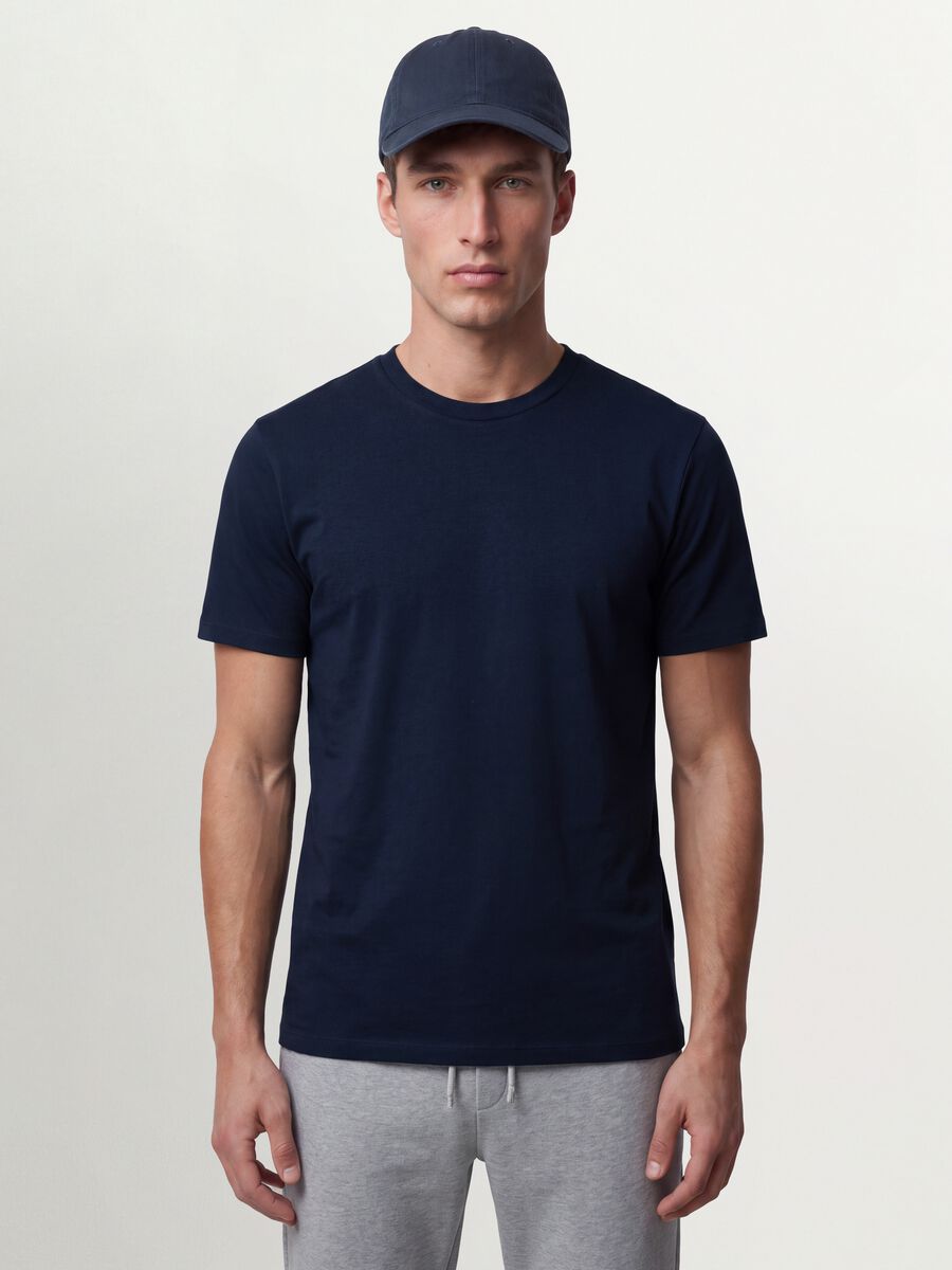 Blue organic cotton slim-fit short-sleeve T-shirt_0