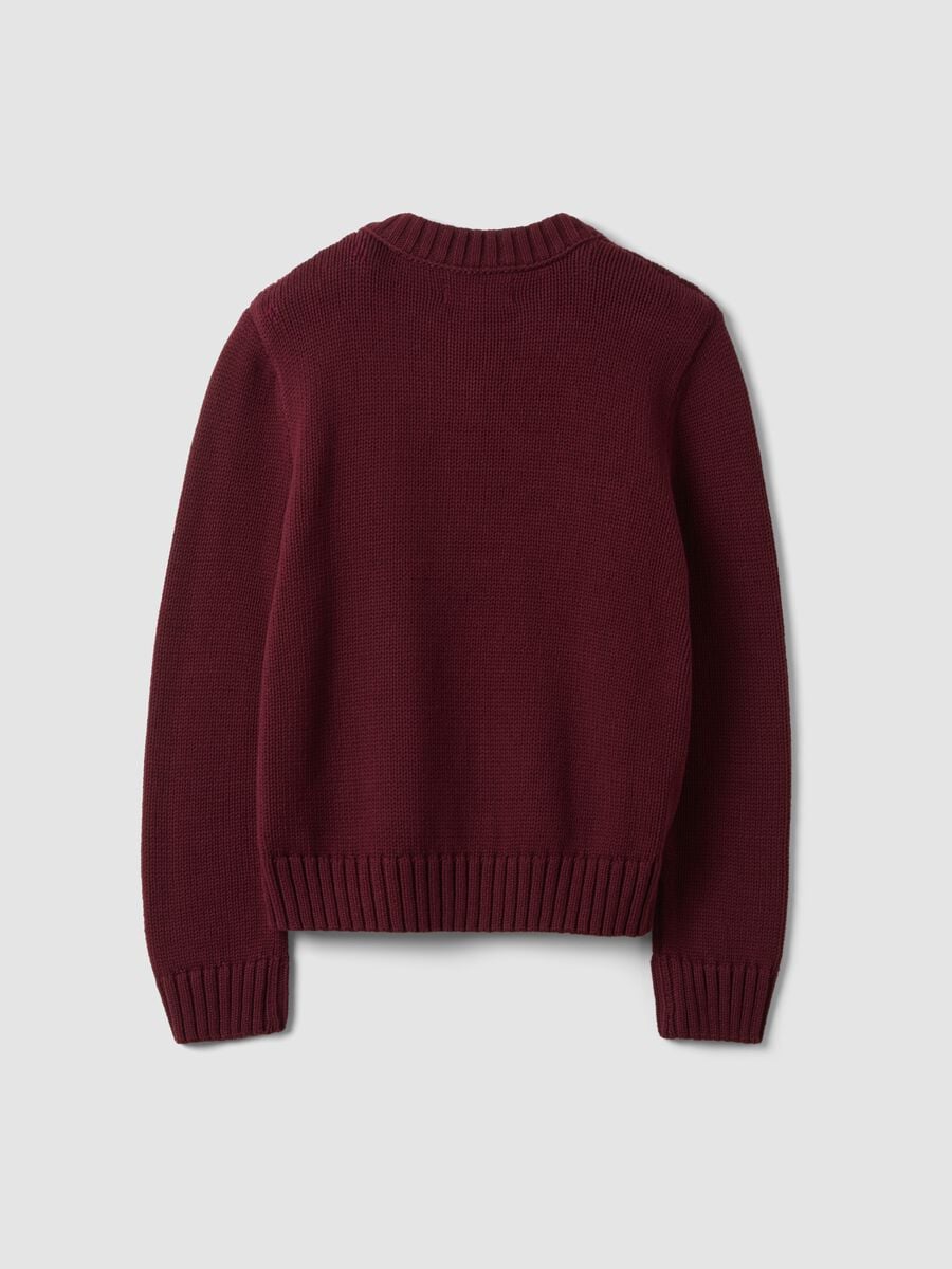 Burgundy pure cotton crew-neck cardigan with buttons, regular fit_6