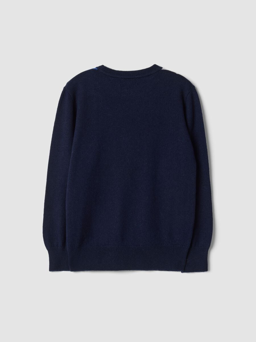 Blue pure wool jumper with jacquard crew neck_5
