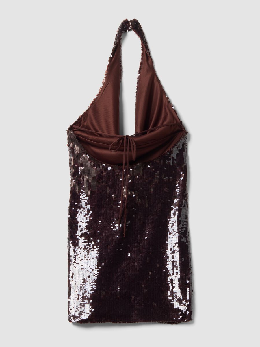 Vestido castanho em tecido el&aacute;stico com lantejoulas_2
