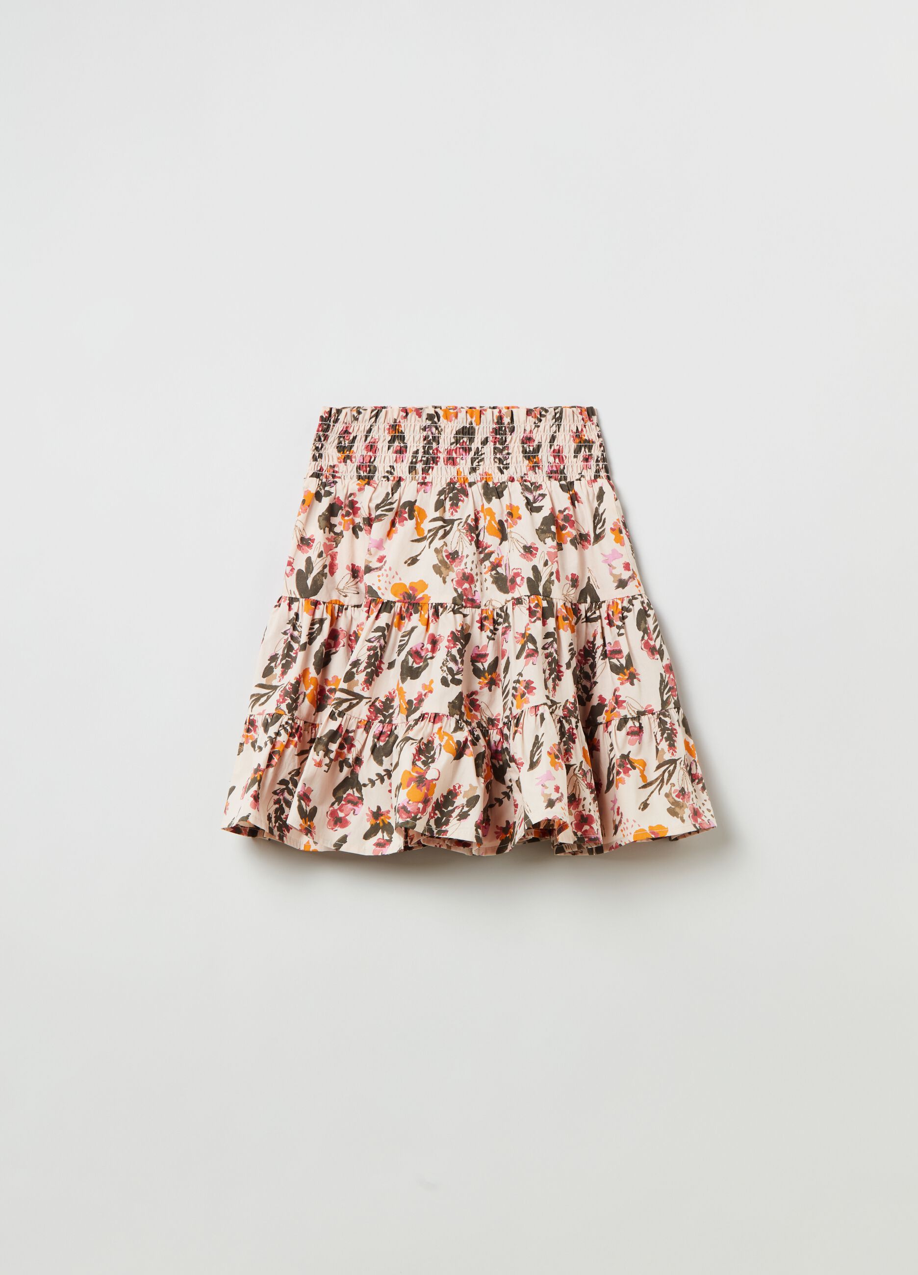 Tiered cotton skirt with floral print_1