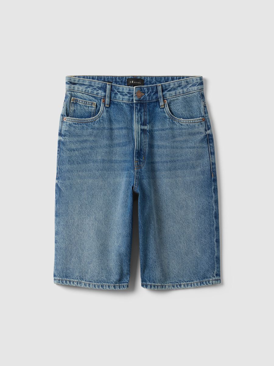 Blue pure cotton baggy denim shorts_4