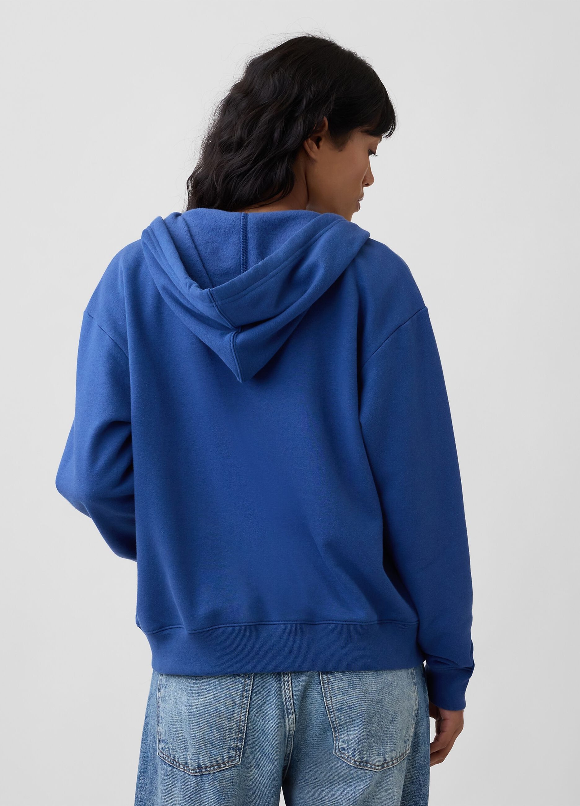 Sweatshirt com capuz azul-marinho em mistura de algod&atilde;o, com fecho e log&oacute;tipo GAP