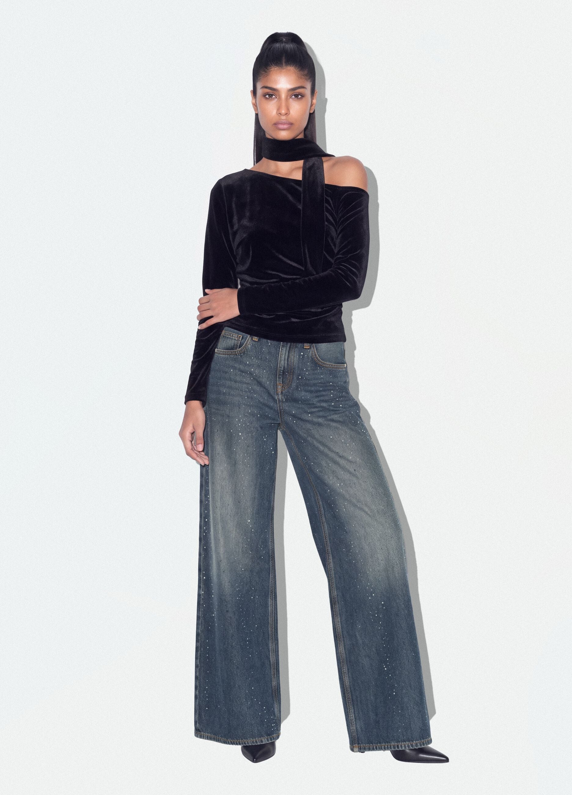 Jeans denim blu super wide leg in puro cotone