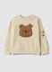 Beige pure cotton crew-neck sweatshirt with teddy bear_0