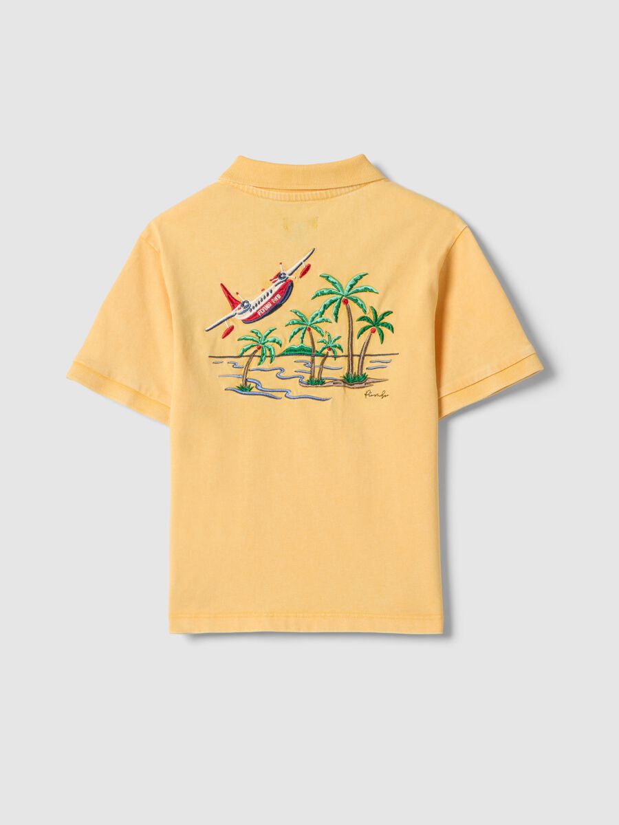 Yellow pure cotton polo shirt for boys regular fit with embroidery_1