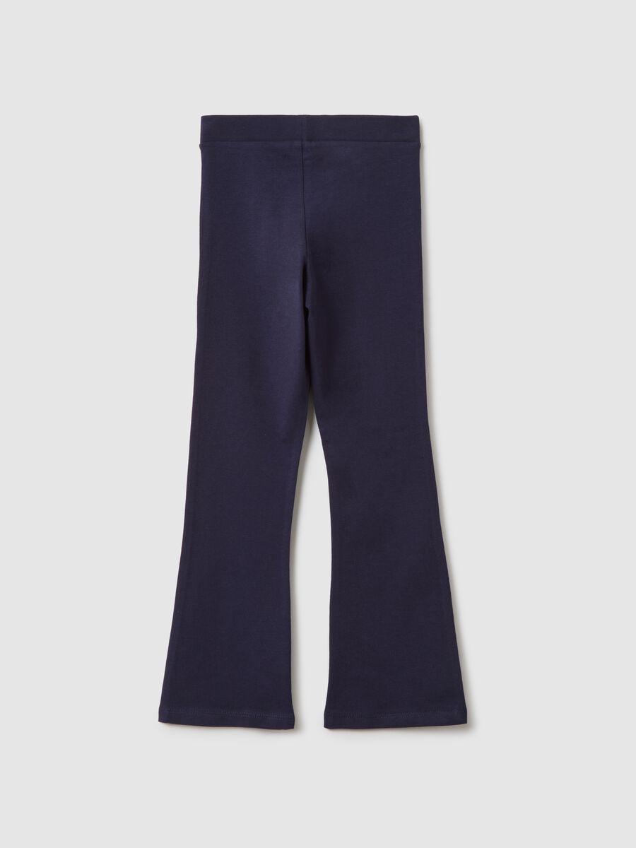 Girls' blue slim fit stretch cotton leggings with decorations_1