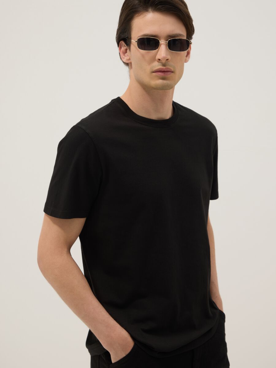 Black pure cotton short-sleeve regular fit T-shirt_0