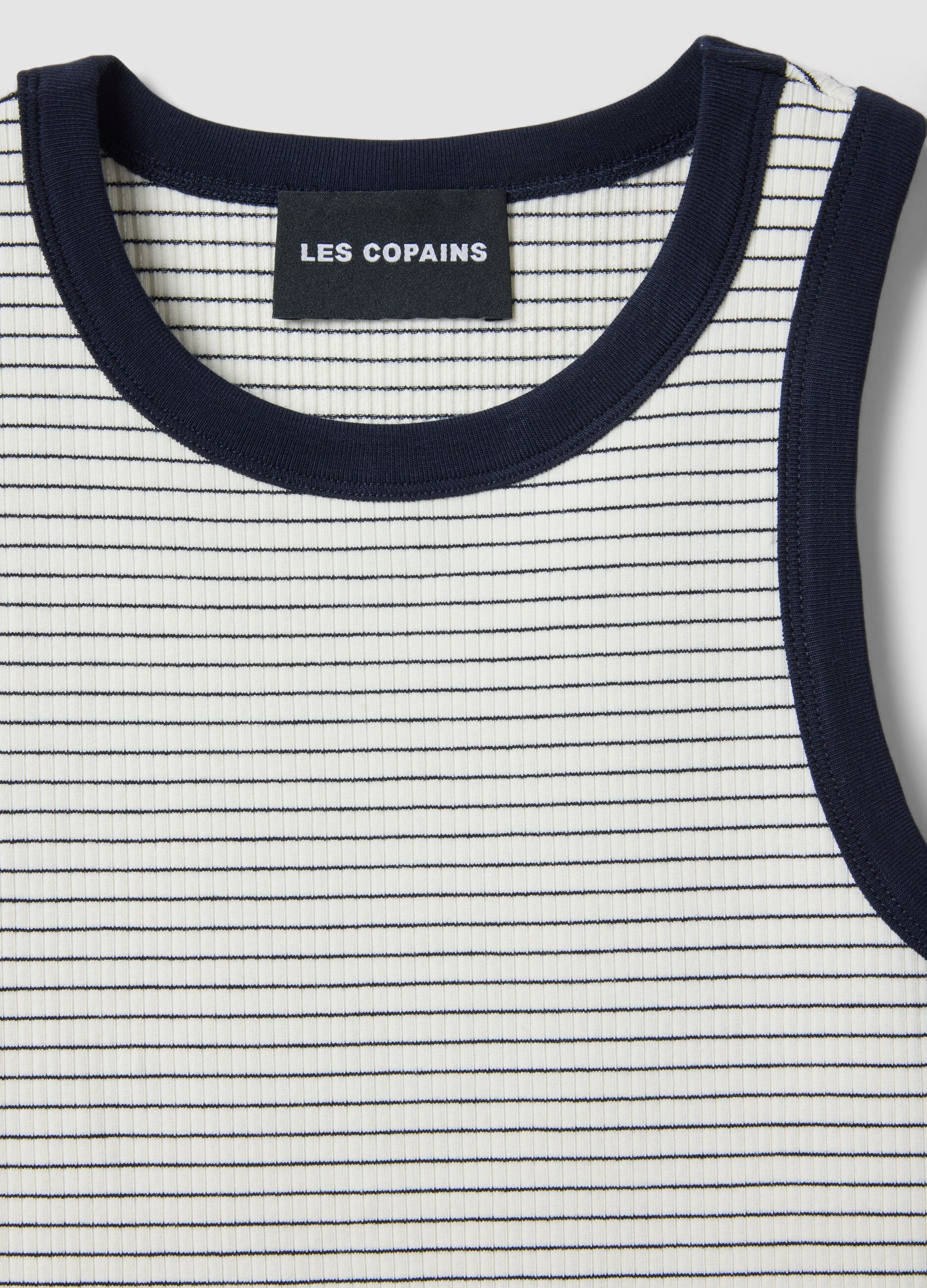 Wei&szlig;es Tanktop aus elastischer Viskose im Regular Fit mit blauen Details