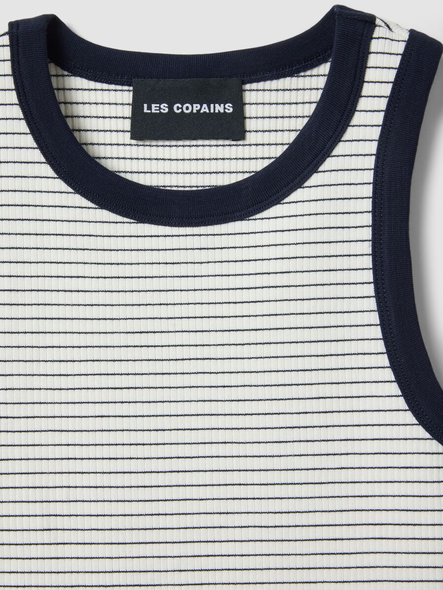 Wei&szlig;es Tanktop aus elastischer Viskose im Regular Fit mit blauen Details_5