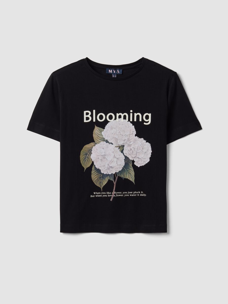 Black pure cotton T-shirt with floral print, regular fit_4