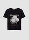 Black pure cotton T-shirt with floral print, regular fit_4