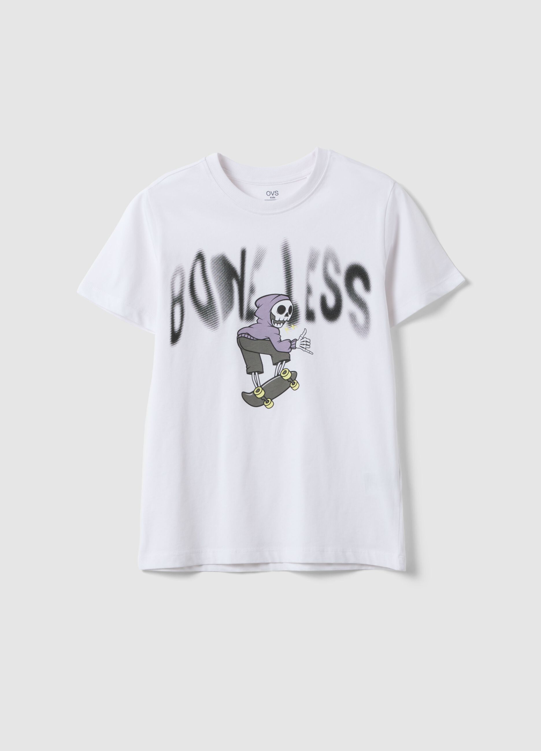Boy's white pure cotton regular fit T-shirt with print