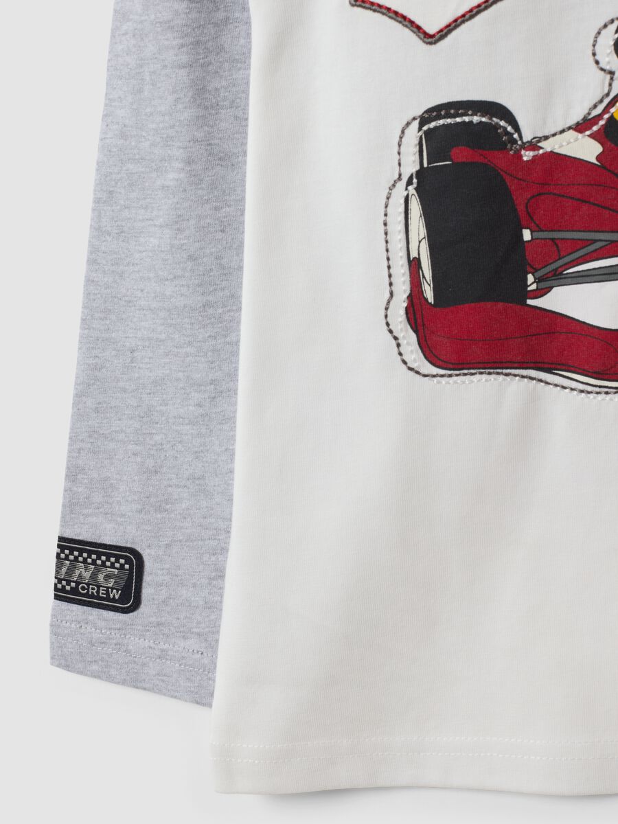 Grey pure cotton crew-neck T-shirt with Mickey print for boys_3