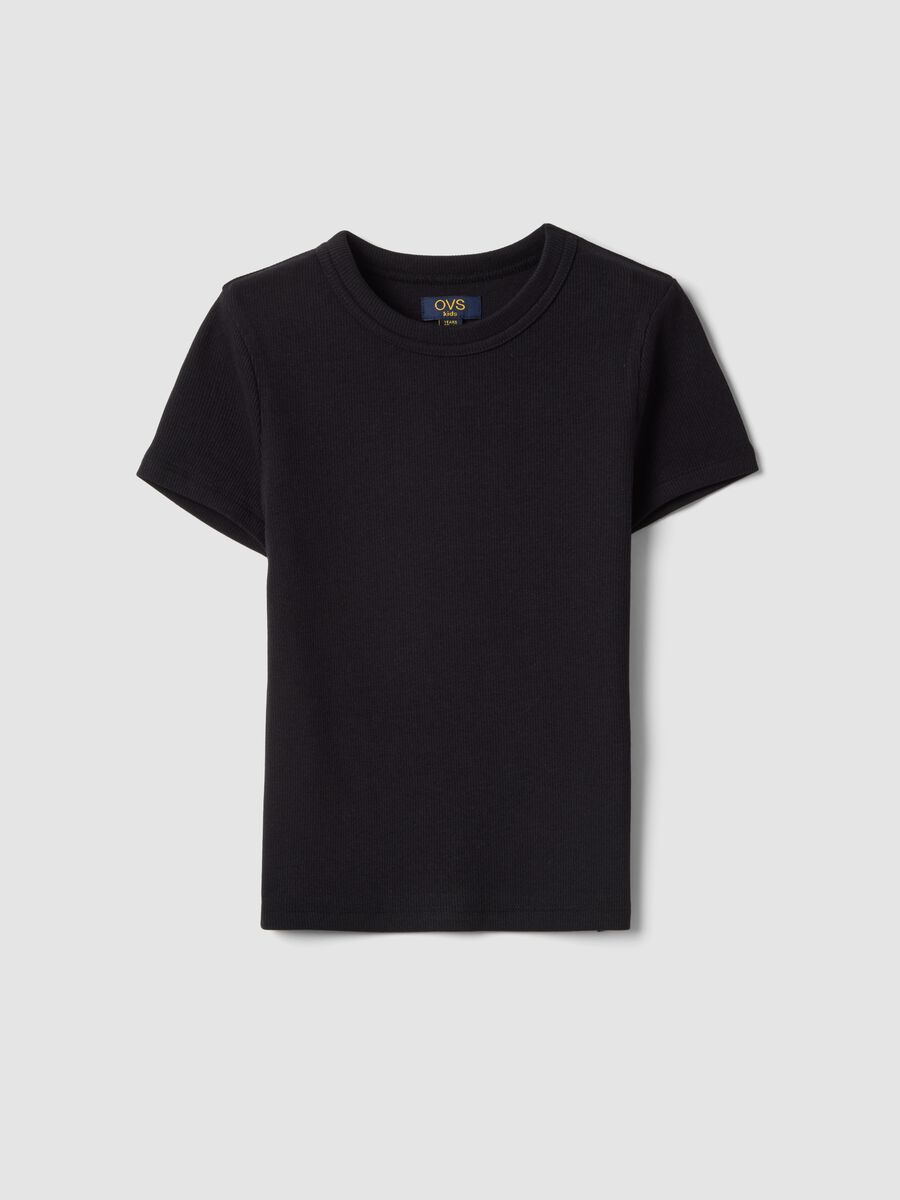 Black stretch cotton fitted t-shirt for girls_3