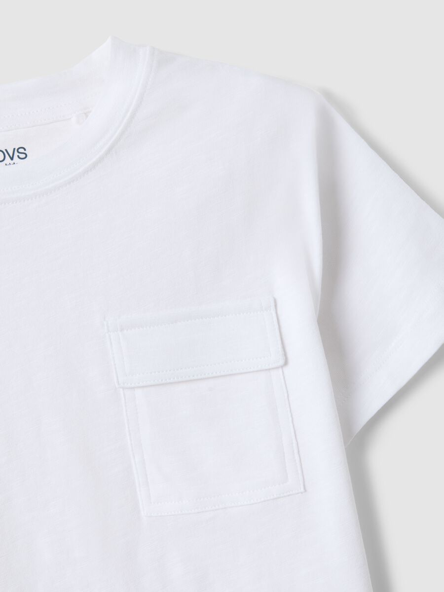 White pure cotton children's T-shirt, regular fit with pocket_2