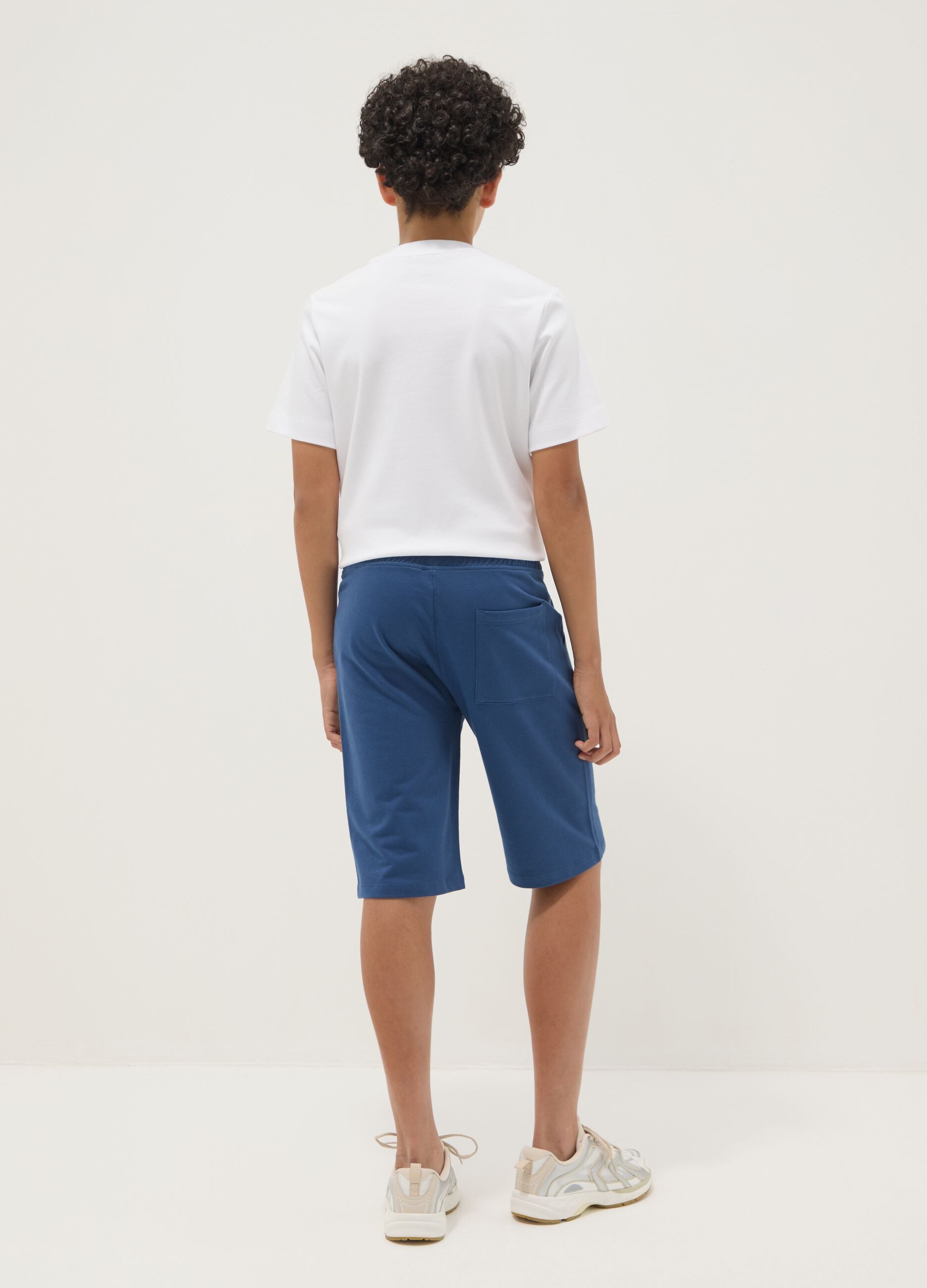 Boys' pure cotton blue shorts with New York print, regular fit