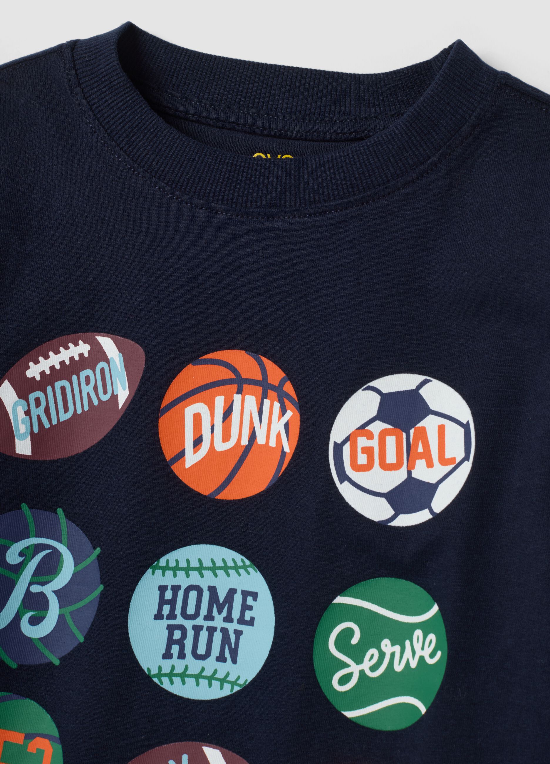 T-shirt blu in puro cotone organico con stampa college