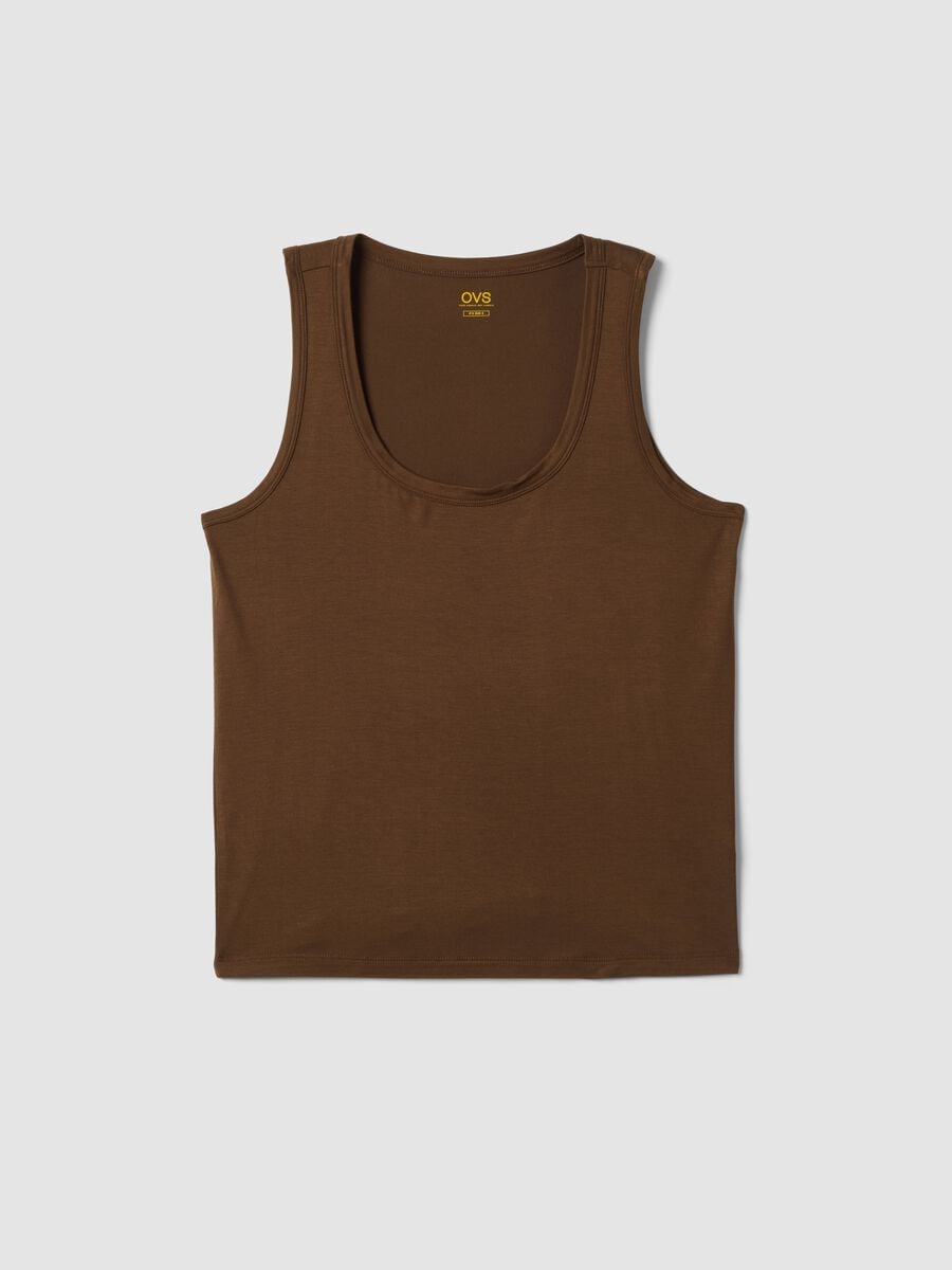Camiseta de tirantes marr&oacute;n de viscosa el&aacute;stica, corte regular_4