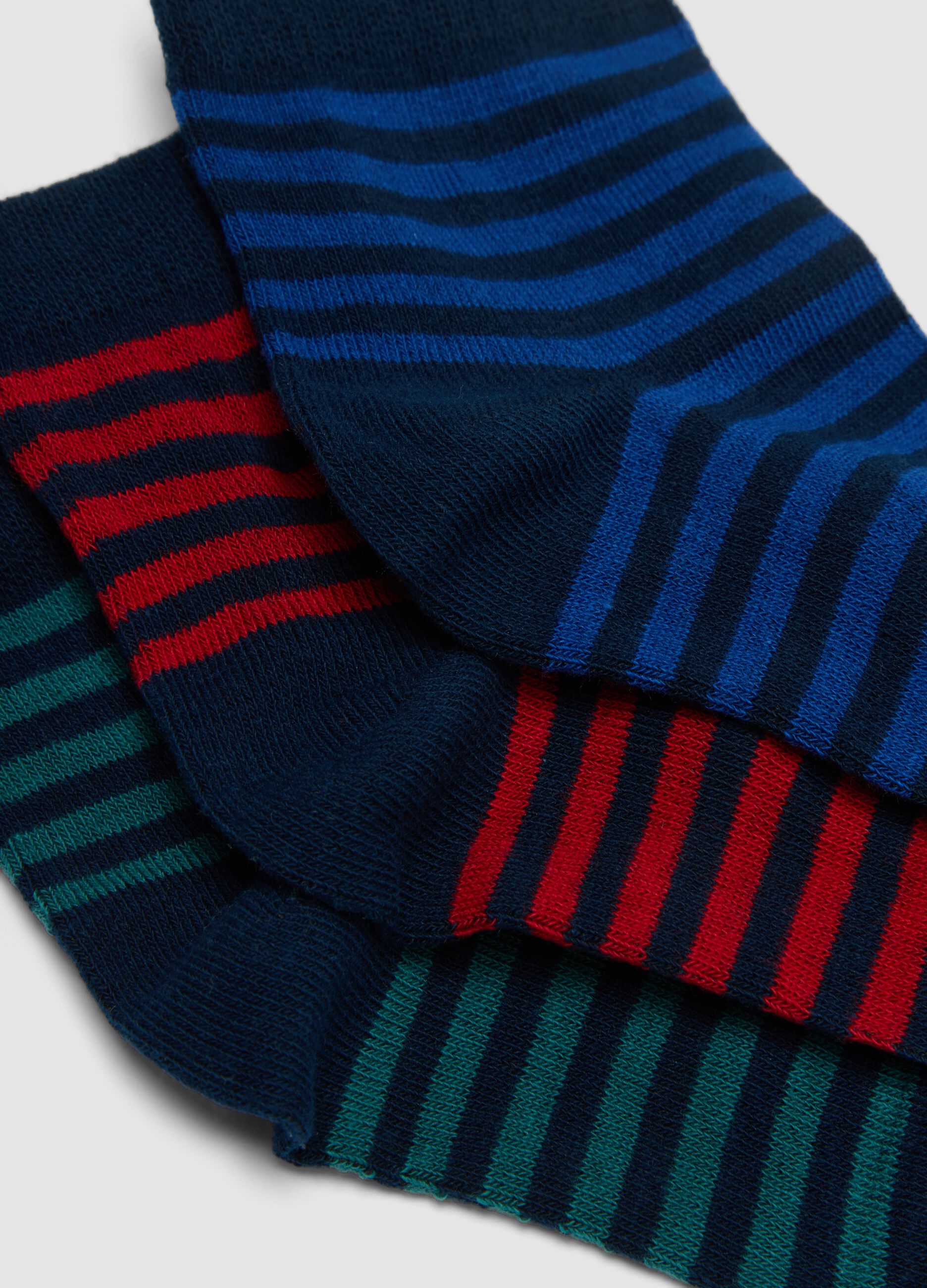 Multipack of five striped short socks in stretch organic cotton