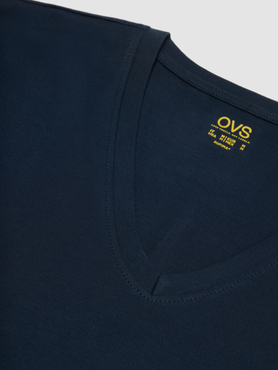 Blaues T-Shirt aus reiner Supima-Baumwolle mit V-Ausschnitt, Regular Fit_5