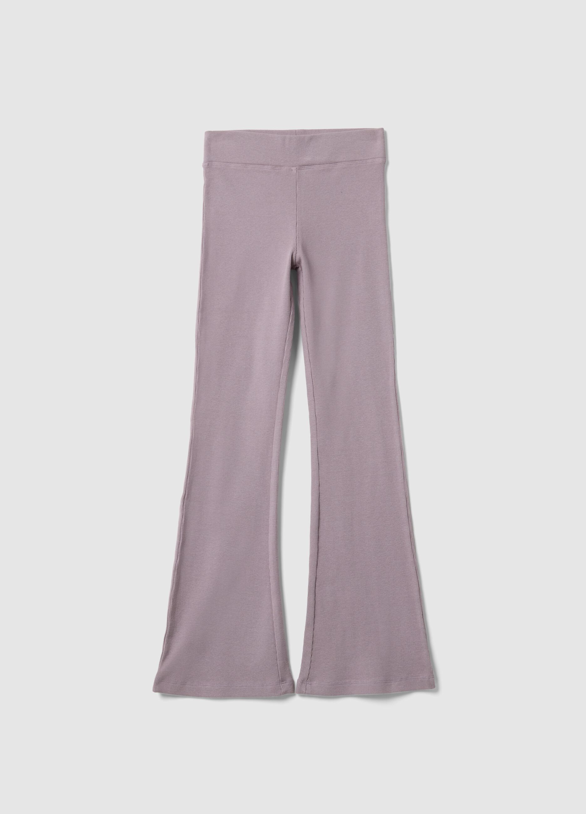 Purple regular fit stretch cotton leggings for girls