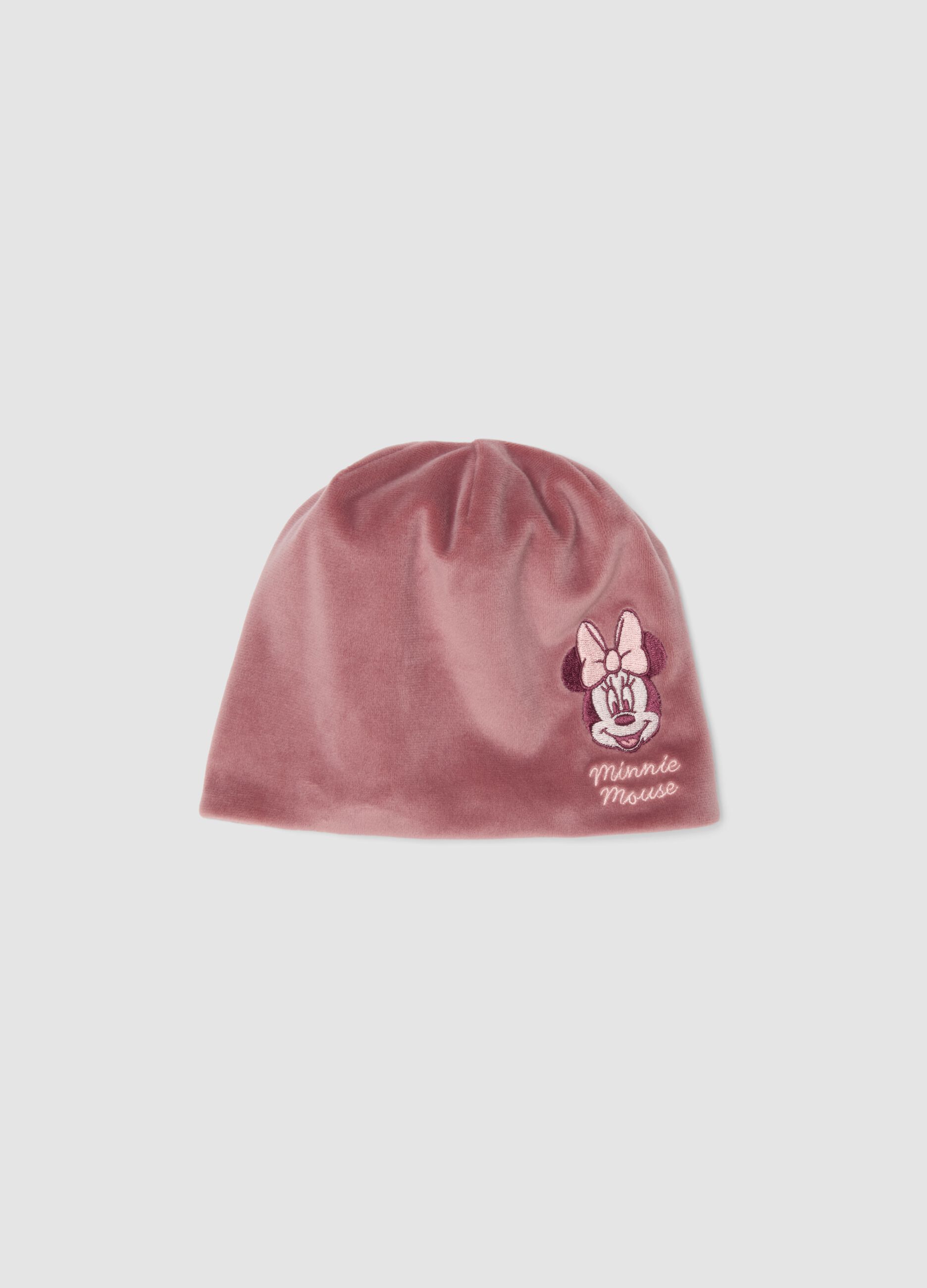 Gorro rosa em jersey de algod&atilde;o org&acirc;nico com bordado da Minnie para beb&eacute; menina
