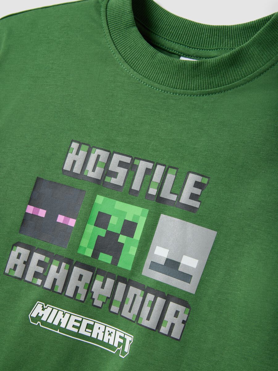 Green pure cotton Minecraft print T-shirt_2