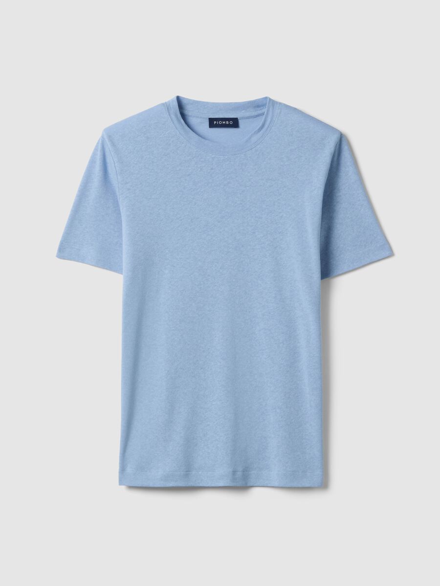 Regular fit light blue linen-cotton blend T-shirt_4