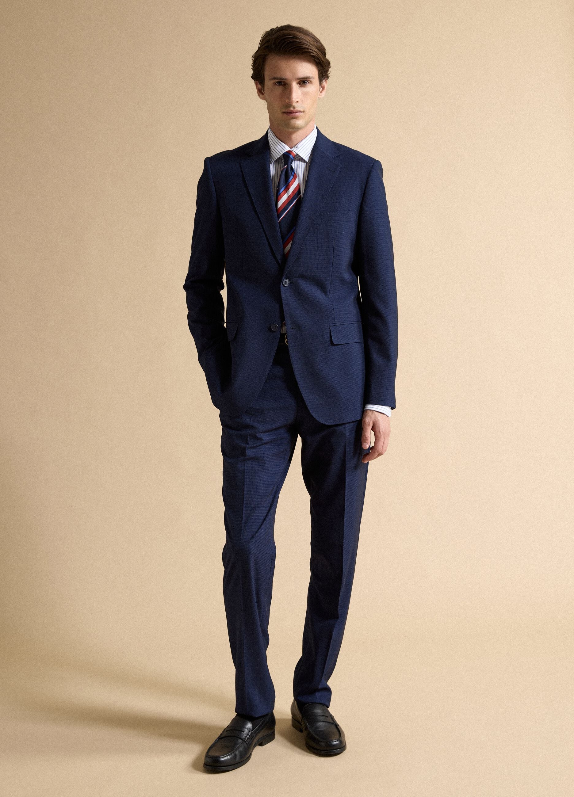Blue slim-fit stretch formal trousers