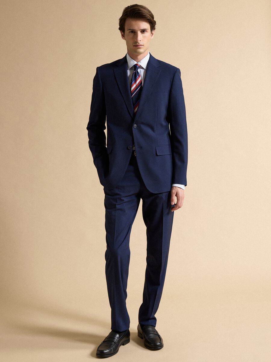 Blue slim-fit stretch formal trousers_0