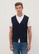 Regular fit deep V blue waistcoat in cotton blend with buttons_0