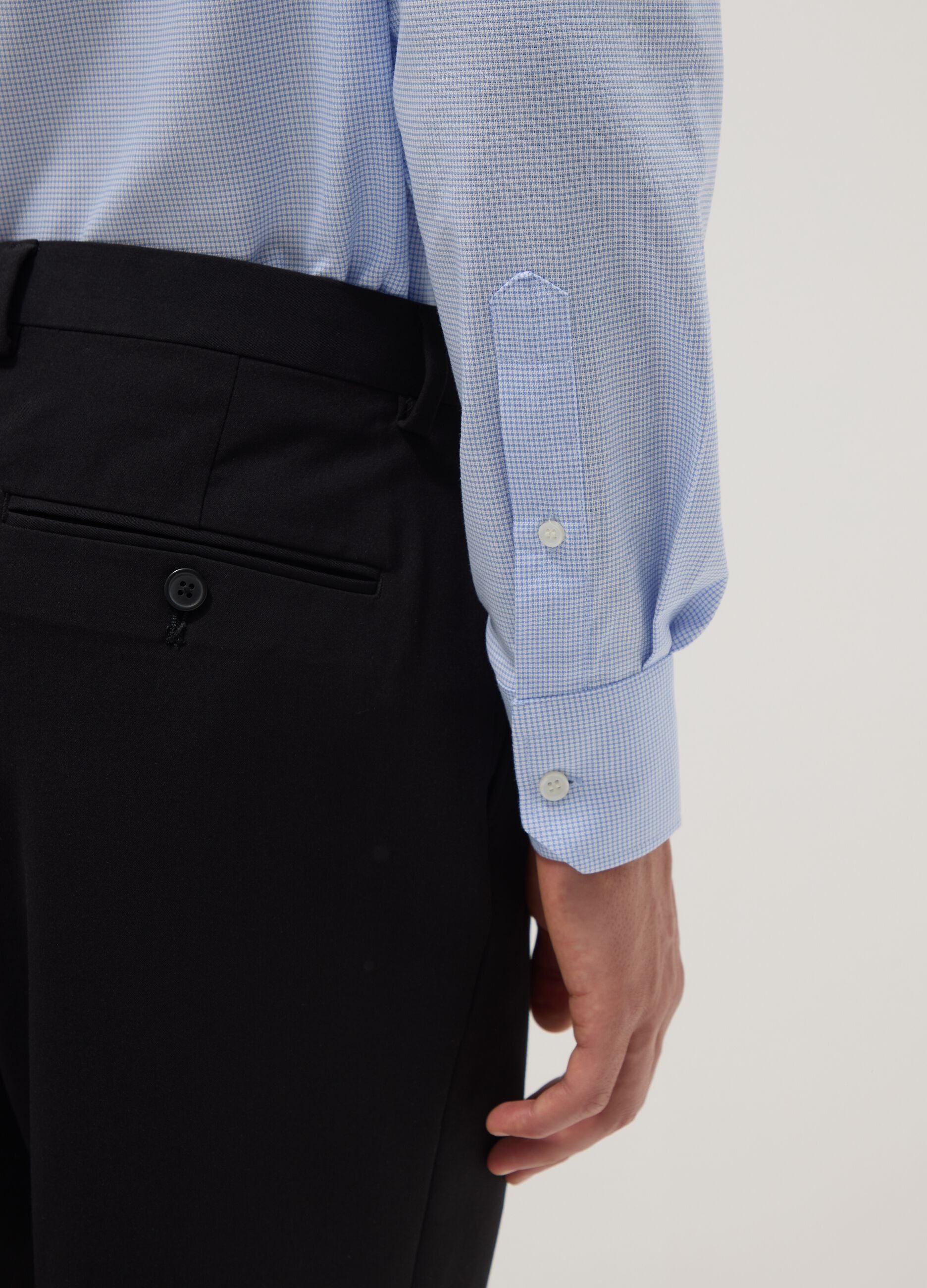Light blue pure cotton regular fit shirt with micro-checks