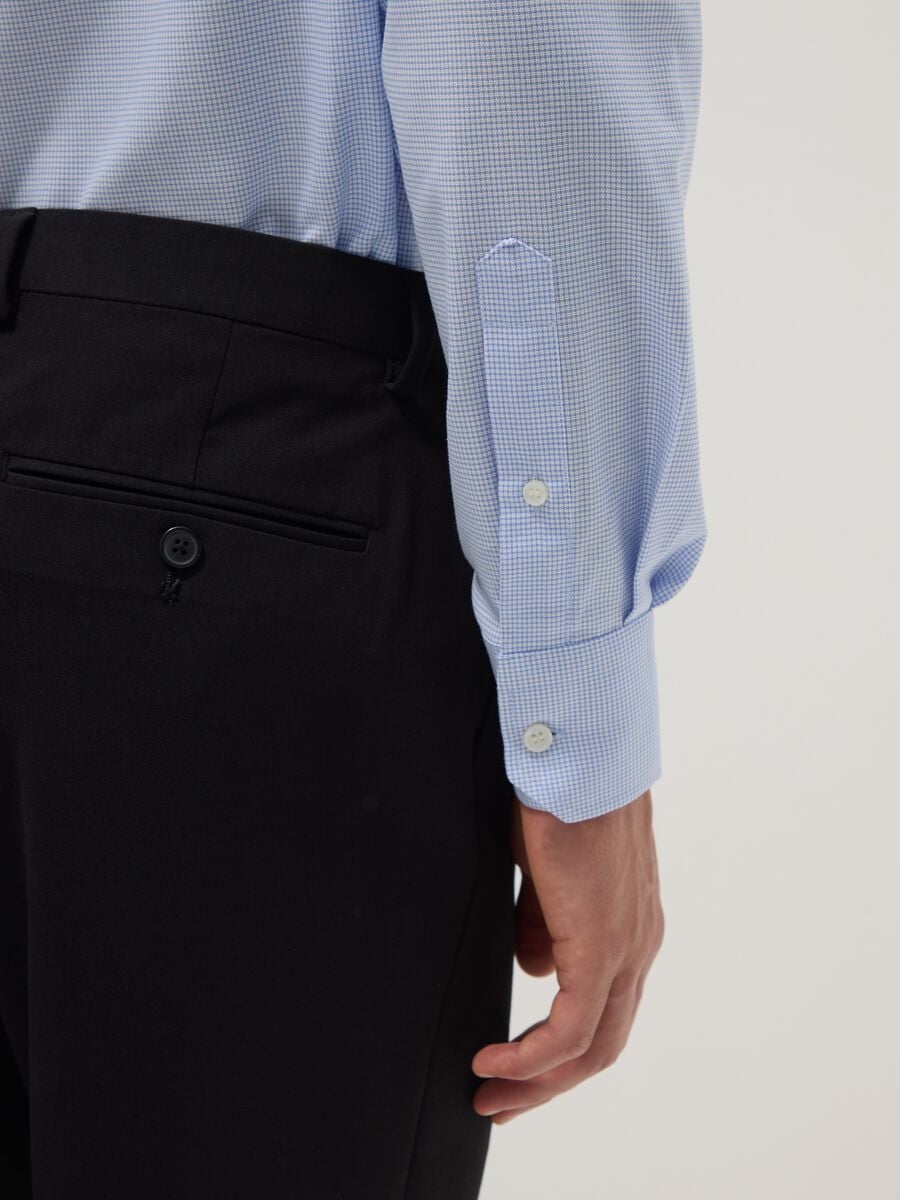 Light blue pure cotton regular fit shirt with micro-checks_3