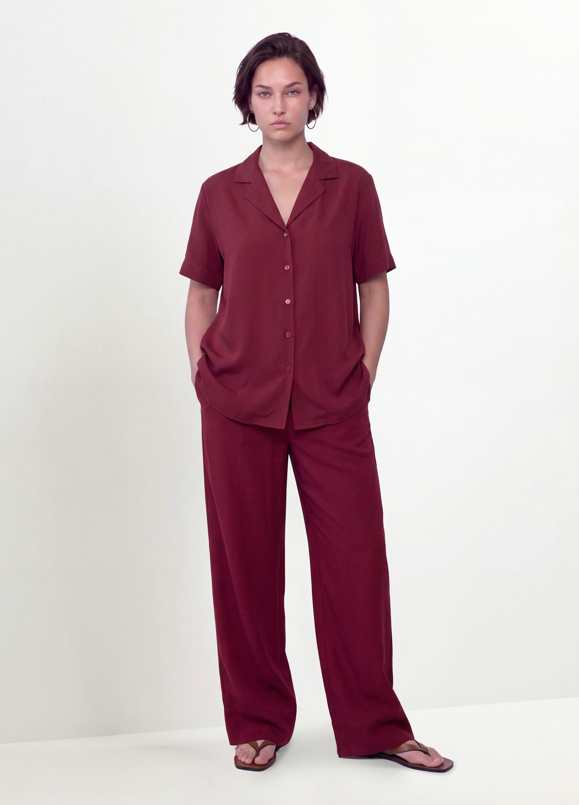 Red oversized short-sleeve viscose-blend shirt