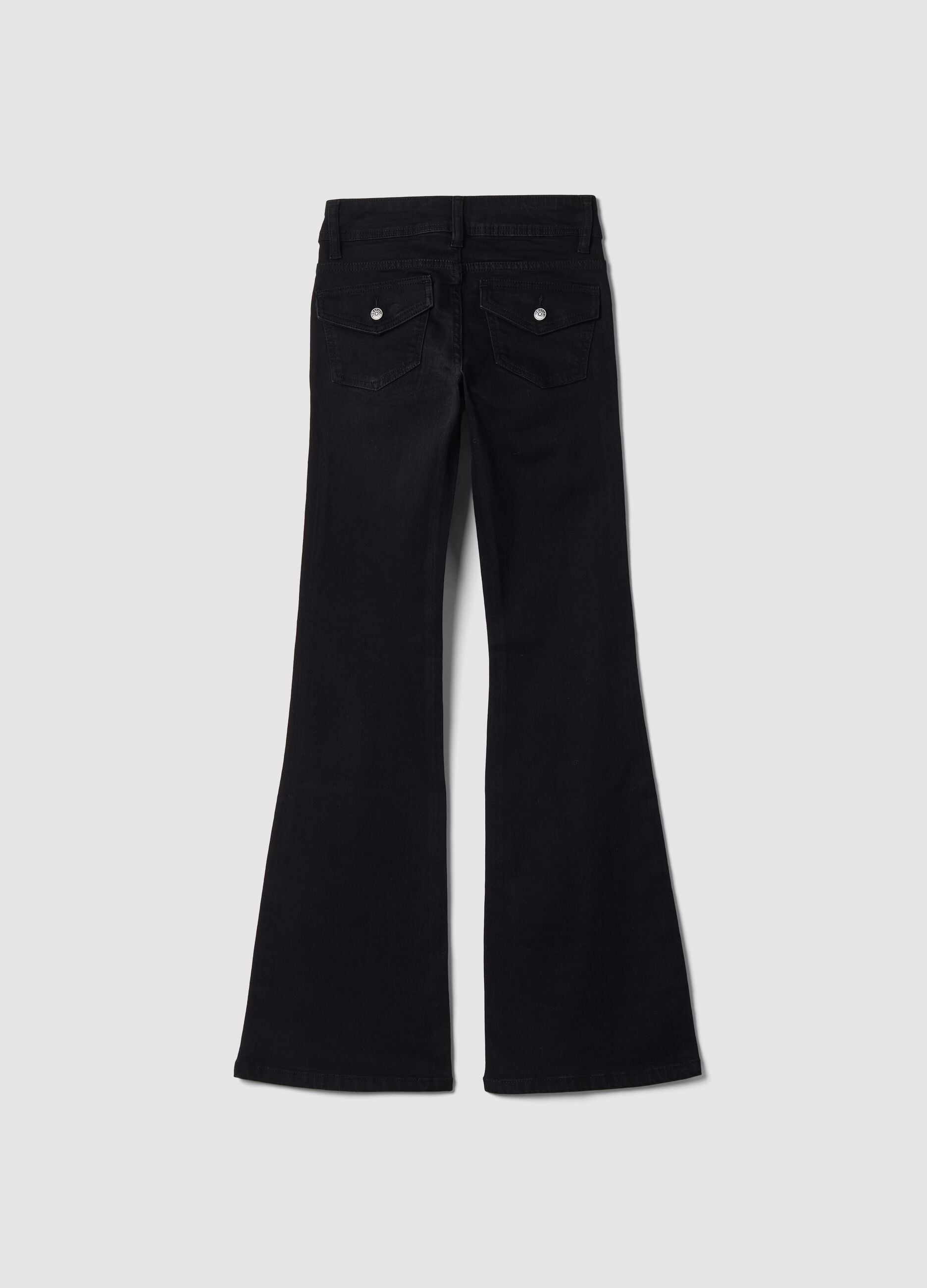 Black flared stretch-cotton jeans