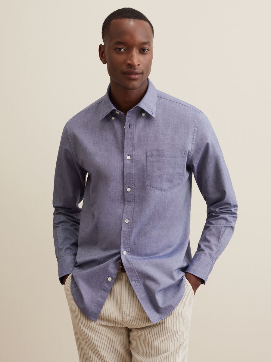 Cotton Oxford shirt with button-down collar_0