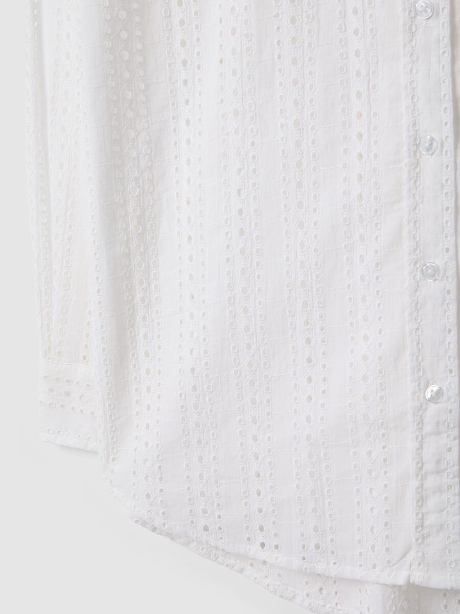 White pure cotton embroidered shirt regular fit with perforated design_5
