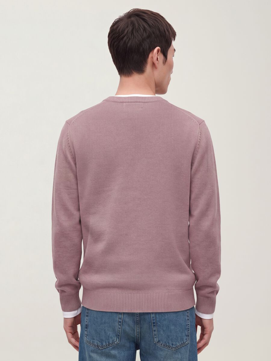 Dunkelrosa Regular-Fit Rundhalspullover aus Jersey mit Strickoptik_3