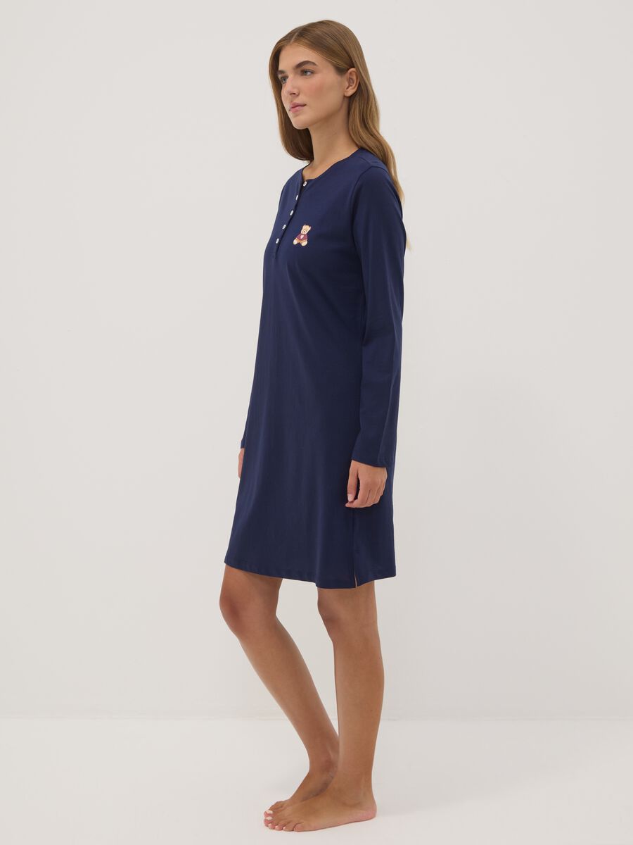 Blue crew-neck nightdress in pure organic cotton_2