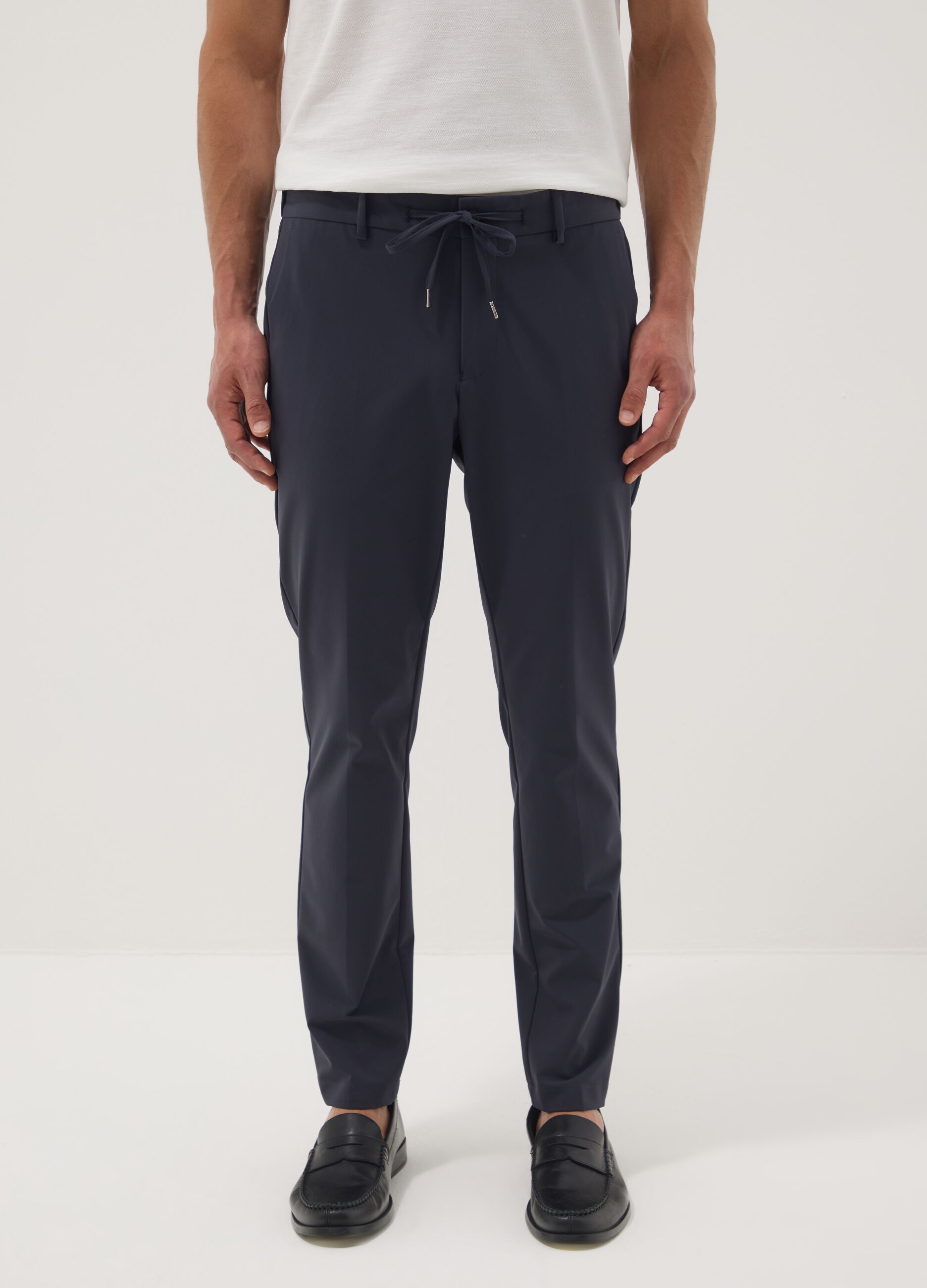 Blue stretch-fabric chino trousers
