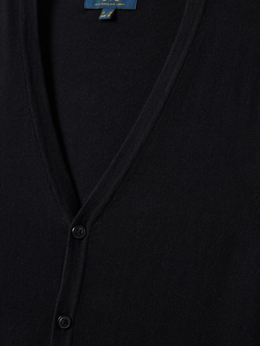 Black deep V cotton blend waistcoat regular fit with buttons_5