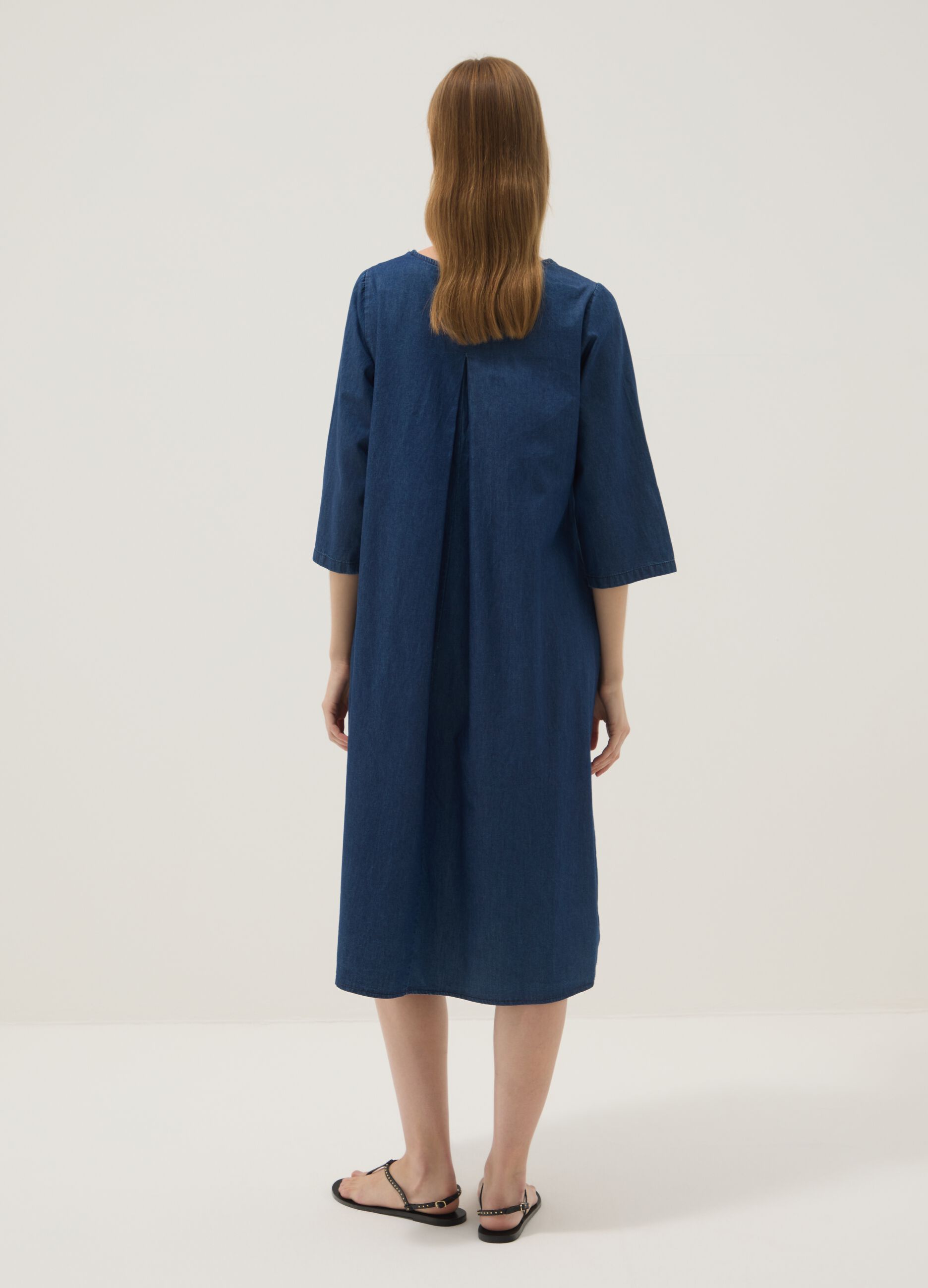 Blue pure cotton midi dress